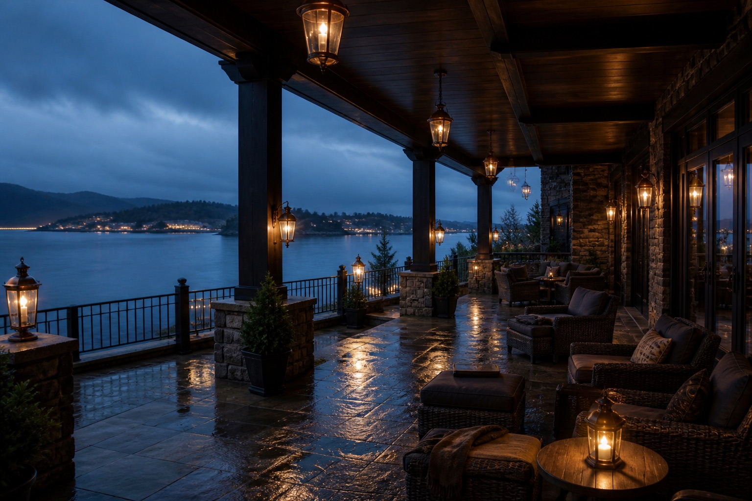 Emtec harbour terrace at blue hour